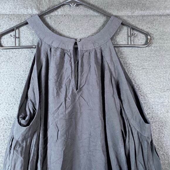 Express Women Blouse Black Cold Shoulder Round Neck Peasant Stretch Small - Picture 10 of 12